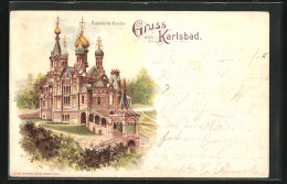 Lithographie Karlsbad, Russische Kirche  - Tsjechië