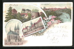 Lithographie Eger, Alte Burg, Decanale St. Nicolai  - Tsjechië