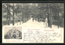 AK Franzensbad, Hotel Forster`s Deutscher Hof, Allee Zur Salzquelle Mit Passanten  - Tsjechië