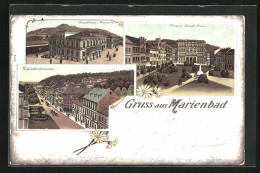 Lithographie Marienbad, Stadthaus Und Postamt, Franz Josef-Platz, Kaiserstrasse  - Tsjechië
