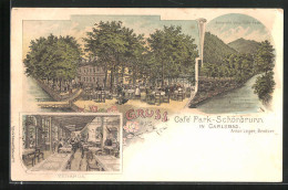 Lithographie Karlsbad, Cafe Park-Schönbrunn, Veranda  - Tchéquie