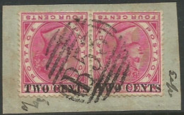 Mauritius 1891 SG118a 2c On 4c Crimson QV Surcharge Inverted Pair On Piece FU - Mauritius (1968-...)