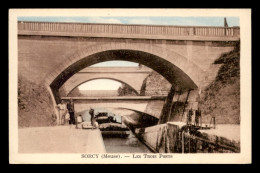 55 - SORCY - LES TROIS PONTS SUR LE CANAL  - PENICHE - EDITEUR VASSAL - Autres & Non Classés