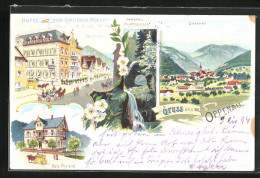 Lithographie Oppenau, Hotel Zum Goldenen Adler, Kaiserliches Postamt, Wasserfall Allerheiligen  - Oppenau