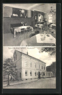 AK Löhne /Westf., Bahnhofs-Hotel, Totalansicht, Innenansicht  - Loehne