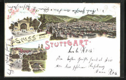 Lithographie Stuttgart, Teilansicht, Königstor, Ortspartie  - Stuttgart