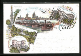 Lithographie Cöln, Flora Garten, Hahnenthor, Mariensäule  - Koeln