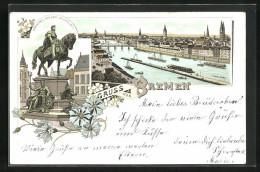 Lithographie Bremen, Ortsansicht, Denkmal Kaiser-Wilhelm I.  - Bremen