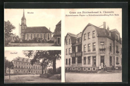 AK Reichenbrand /Chemnitz, Gasthof, Schreibwarenhandlung Rich. Malz, Kirche  - Chemnitz