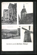 AK Schmiedehausen B. Bad Sulza /Thüringen, Gasthof Zur Post, Windmühle, Kirche  - Bad Sulza