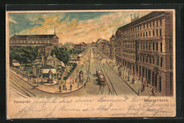 Lithographie Hannover, Georgstrasse Mit Strassenbahn  - Hannover