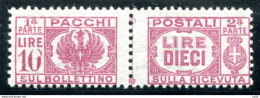 Pacchi Postali Lire 10 N. 64n Con Lo "0" Di "10" Deformato - Mint/hinged
