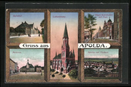 AK Apolda, Bahnhof, Lutherkirche, Obere Bahnhofstrasse  - Apolda