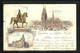 Lithographie Köln, Post, Denkmal Wilhelm I., Dom  - Köln