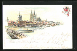 Lithographie Köln, Blick Vom Stadtteil Deutz Auf Den Dom  - Koeln