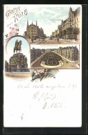 Lithographie Köln, Hohenzollern-Ring, Kaiser Wilhelm Ring, Denkmal Friedrich Wilhelm III  - Köln