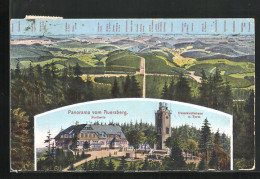 AK Auersberg I. Sächs. Erzgeb., Unterkunftshaus Auersberg Und Turm, Panorama Mit Pfaffenberg, Hohenstein & Augustusbu  - Auersberg