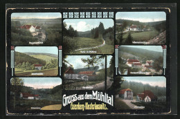 AK Eisenberg-Klosterlausnitz, Waldhotel Pfarrmühle Im Mühltal, Café Robersmühle, Hotel Walkmühle  - Eisenberg