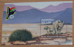 NAMIBIA 1998, Islapex 98, Rhino, Animals, Fauna, Mi #B45, Souvenir Sheet, MNH** - Rinoceronti