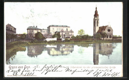 AK Dux / Duchcov, Schulviertel Mit Protestantischer Kirche  - Czech Republic