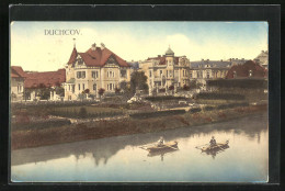 AK Dux / Duchcov, Blick Auf Anlagen Mit Schönem Garten, Ruderboote  - Tchéquie