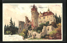 Lithographie Teplitz Schönau / Teplice, Schlossberg Mit Ruinen  - Czech Republic