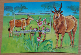 CENTRAFRICAINE 1986, Antelopes, Animals, Fauna, Flora, Flowers, Mi #B373, Souvenir Sheet, MNH** - Otros & Sin Clasificación