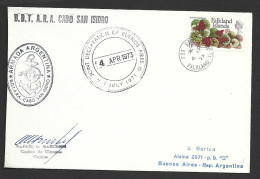 Falkland Islands 1973 Cabo San Isidro / Buenos Aires Declaration Special Cover, 1p F.I. Flower Franking , Signed - Falkland Islands