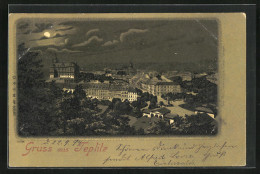 Mondschein-Lithographie Teplitz Schönau / Teplice, Ortsansicht Bei Nacht  - Tschechische Republik