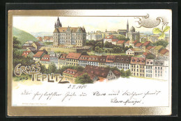 Lithographie Teplitz Schönau / Teplice, Panorama  - Tschechische Republik