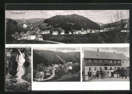 AK Georgendorf, Gasthof Zur Zufriedenheit, Wasserfall, Ortspartie  - Tsjechië