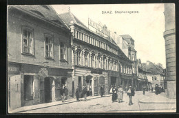 AK Saaz, Strasse Stephansgasse Mit Geschäften  - Tsjechië