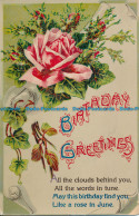 R025032 Birthday Greetings. Pink Rose. Poem. 1912 - World