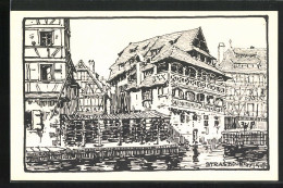 CPA Illustrateur Strasbourg, Häuser Am Fluss  - Strasbourg