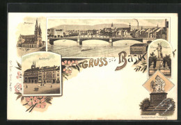 Lithographie Basel, Münster, RAthaus, St. Jacobs-Denkmal  - Basilea