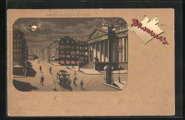 Lithographie Brüssel / Bruxelles, La Bourse Et Le Boulevard Anspach  - Corsi