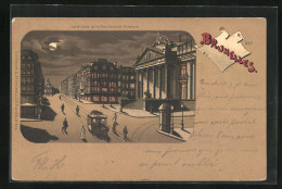 Lithographie Brüssel / Bruxelles, La Bourse Et Le Boulevard Anspach  - Lanen, Boulevards