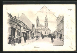 AK Papa, Föutcza, Strasse Zur Kirche  - Hongrie