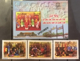 Vietnam MNH SPECIMEN SS & Stamps 2014 :"Ca Tru" Intangible Cultural Heritage World Emergency / Costume /Music (Ms1047) - Viêt-Nam