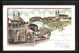 Lithographie Maria-Lanzendorf, Kirche, Kavarienberg, Ortsansicht  - Autres & Non Classés