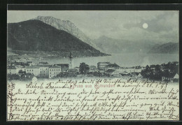 Mondschein-AK Gmunden, Ortsansicht Mit Seen- Und Berglandschaft  - Other & Unclassified