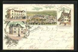 Lithographie Feuerbach, Postamt, Bahnhof, Rathaus  - Sonstige & Ohne Zuordnung