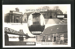 AK Wesel, Gasthaus Heinemann, Brüner Landstrasse 14, Wilhelmdenkmal, Rheinbrücke  - Wesel