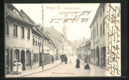 AK Penig I. S., Leipzigerstrasse Mit Geschäften Und Pferdewagen  - Penig