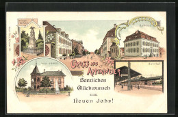 Lithographie Appenweier, Rathaus, Bahnhof, Villa Siebert  - Sonstige & Ohne Zuordnung