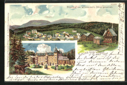 Lithographie Oberhof, Wünscher`s Hôtel U. Pensionshaus, Teilansicht  - Oberhof