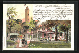 Lithographie Stuttgart, Gasthaus Jägerhaus Mit Aussichtsturm  - Stuttgart