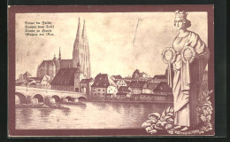 AK Regensburg, Flusspartie Der Stadt, Die Eiserne Ratisbona, Nagelung  - Weltkrieg 1914-18