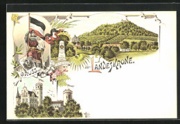 Lithographie Görlitz, Gasthaus Zur Landeskrone, Körner Denkmal, Schloss  - Goerlitz