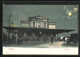 Mondschein-AK Düren, Bahnhof Bei Nacht  - Dueren